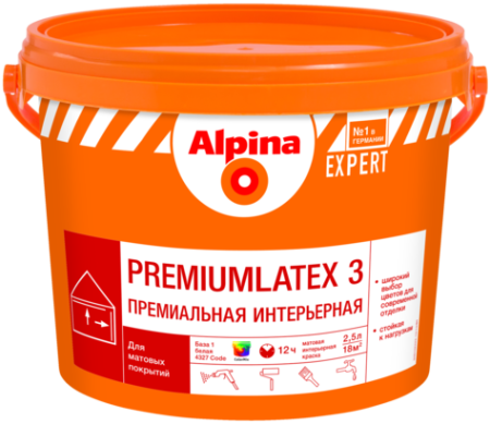Краска ВД-АК Alpina EXPERT Premiumlatex 3 База 3 (прозрачная) 9,4 л / 14,9 кг в Минске - изображение Изображение: краска вд-ак alpina expert premiumlatex 3 база 3 (прозрачная) 9,4 л / 14,9 кг в Минске