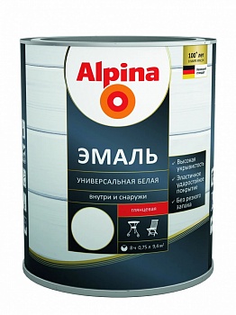 Эмаль алкидн. Alpina Эмаль универсальная белая шелковисто-матовая 0,75л (0,89г)  в Минске - картинка Картинка: эмаль алкидн. alpina эмаль универсальная белая шелковисто-матовая 0,75л (0,89г)  в Минске