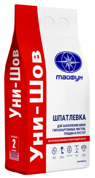 Шпатлевка белая  Тайфун-Мастер УНИ-ШОВ для заполнения швов гипсокартонных плит (5кг) в #REGION_NAME_DECLINE_PP# - изображение Изображение: шпатлевка белая  тайфун-мастер уни-шов для заполнения швов гипсокартонных плит (5кг) в #REGION_NAME_DECLINE_PP#