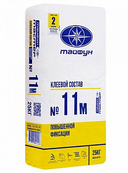 Состав клеевой повышенной фиксации Тайфун-Мастер № 11М  цементный,морозостройкий (меш 25кг) в Минске - картинка Картинка: состав клеевой повышенной фиксации тайфун-мастер № 11м  цементный,морозостройкий (меш 25кг) в Минске