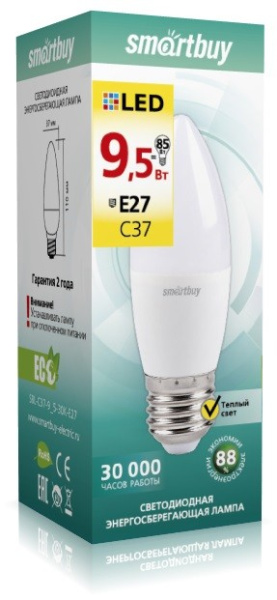 Лампа светодиодная (LED) Smartbuy-C37-9,5W/3000/Е27 в Минске - изображение Изображение: лампа светодиодная (led) smartbuy-c37-9,5w/3000/е27 в Минске