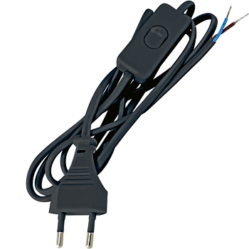 Картинка: шнур с выкл. и плоской вилкой шу01в шввп 2х0,75мм2  (черный) 2м в Минске