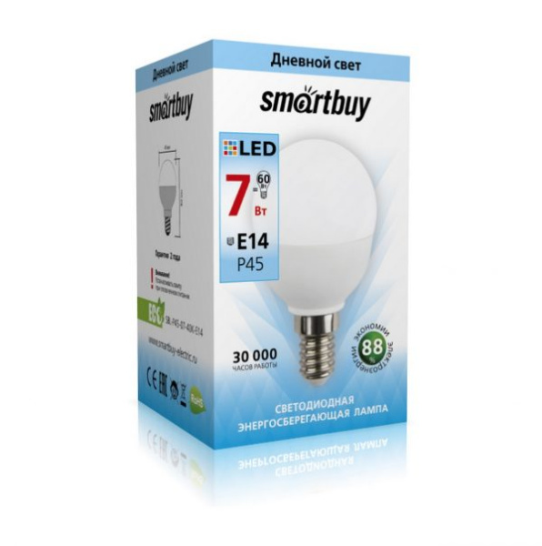 Светодиодная (LED) Лампа Smartbuy-P45-07W/4000/E14 в Минске - изображение Изображение: светодиодная (led) лампа smartbuy-p45-07w/4000/e14 в Минске