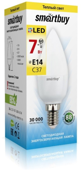 Лампа светодиодная (LED) Smartbuy-C37-07W/3000/E14 в Минске - изображение Изображение: лампа светодиодная (led) smartbuy-c37-07w/3000/e14 в Минске
