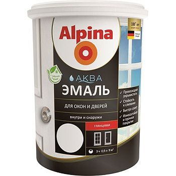 Картинка: эмаль акриловая водно-дисперсионная alpina аква для окон и дверей глянцевая 0,9 л/1,10 кг в Минске