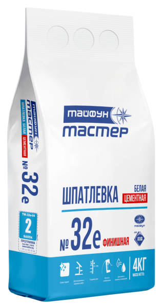 Тайфун-Мастер № 32-е шпатлевка белая цементная финишная (4кг) в #REGION_NAME_DECLINE_PP# - изображение Изображение: тайфун-мастер № 32-е шпатлевка белая цементная финишная (4кг) в #REGION_NAME_DECLINE_PP#