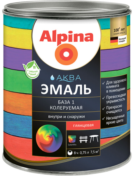 Эмаль акриловая водно-дисперсионная Alpina Аква База 1 глянцевая (0,9 л/1,10 кг) в #REGION_NAME_DECLINE_PP# - изображение Изображение: эмаль акриловая водно-дисперсионная alpina аква база 1 глянцевая (0,9 л/1,10 кг) в #REGION_NAME_DECLINE_PP#
