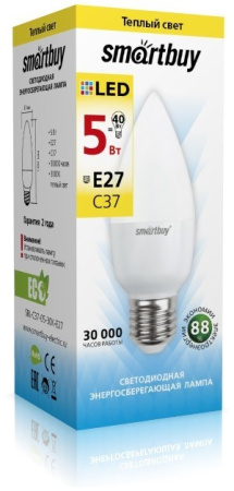 Изображение: лампа светодиодная (led) smartbuy-c37-05w/3000/e27  в Минске