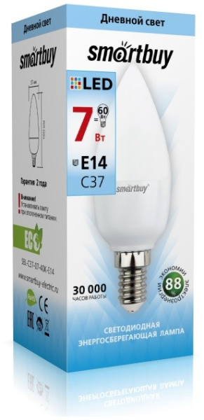 Лампа Светодиодная (LED) Smartbuy-C37-07W/4000/E14 в Минске - изображение Изображение: лампа светодиодная (led) smartbuy-c37-07w/4000/e14 в Минске